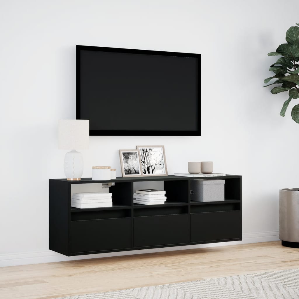 Mobile TV a Parete con Luci LED Nero 130x31x45 cm