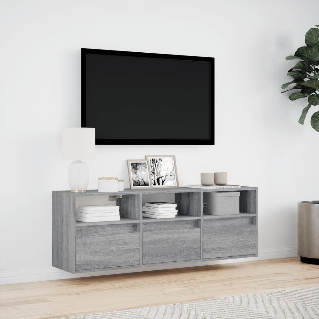 Mobile TV a Parete con Luci LED Grigio Sonoma 130x31x45 cm