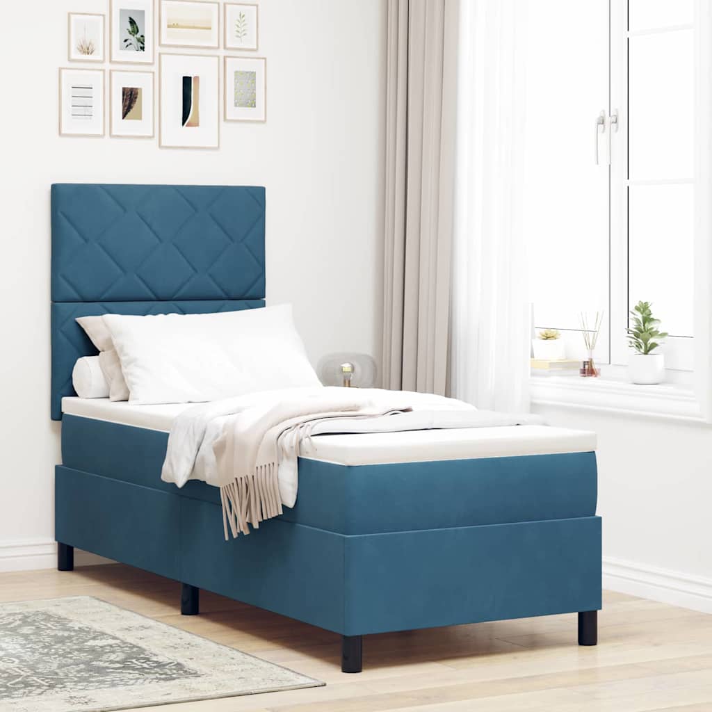 Letto a molle con materasso Blu Scuro 80 x 200 cm Tessuto
