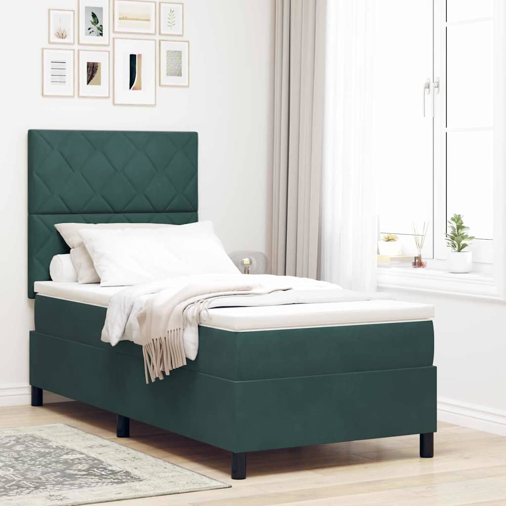 Letto a molle con materasso Verde Scuro 90 x 190 cm Tessuto