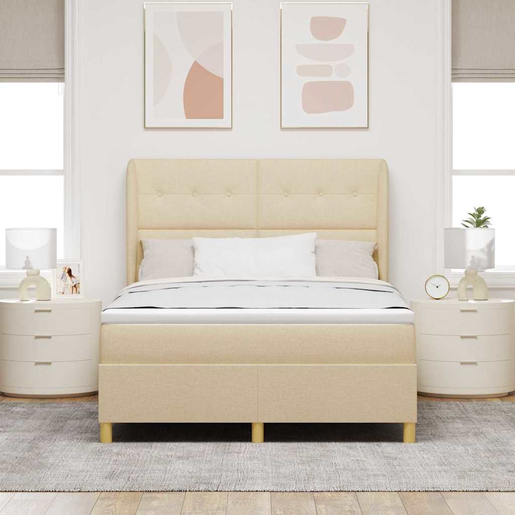 Letto a molle con materasso Crema 190 x 140 cm Tessuto