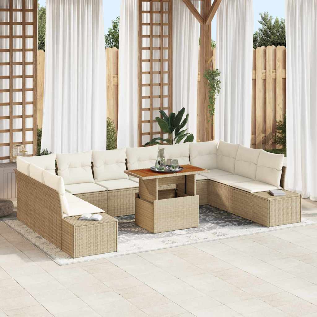 Set Divano da Giardino con cuscino 11 pcs Beige e Crema