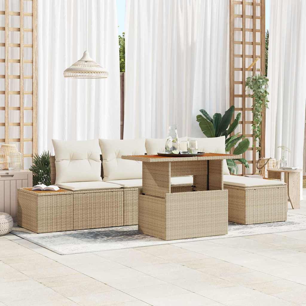 Set da Pranzo per Giardino con cuscino 6 pcs Beige e Crema