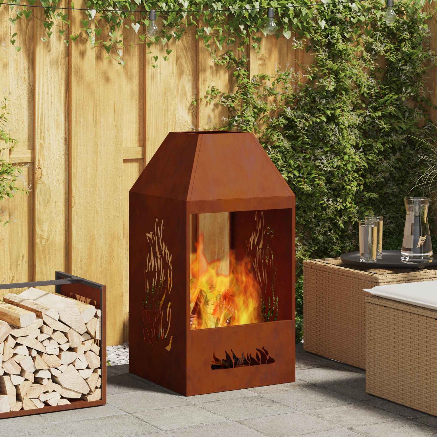 Focolare Marrone 50 x 50 x 100 cm Acciaio CorTen