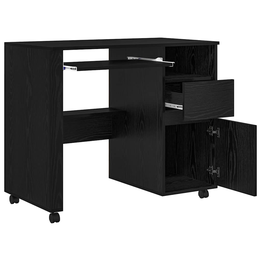 Scrivania con Ruote con cassetto Rovere Nero 91 x 50 x 77 cm