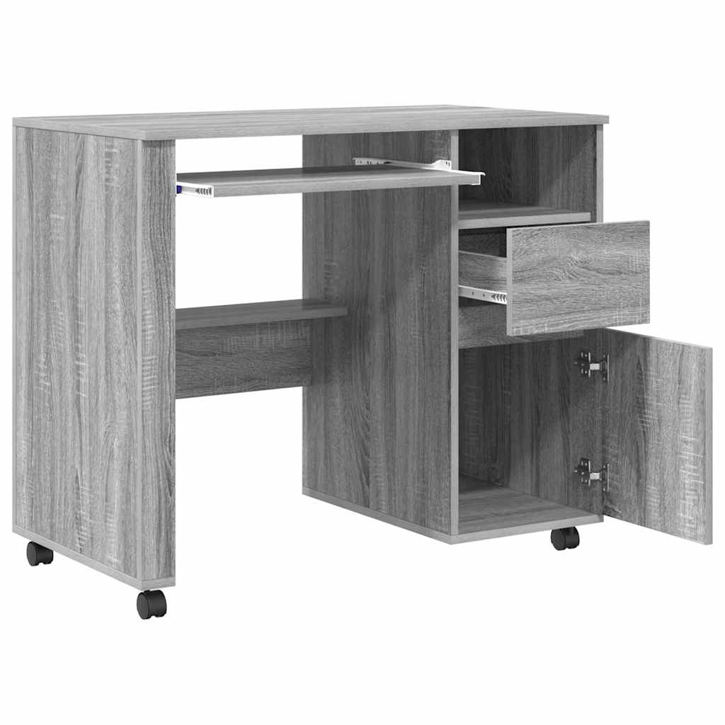 Scrivania con Ruote con cassetto Grigio Sonoma 91 x 50 x 77 cm