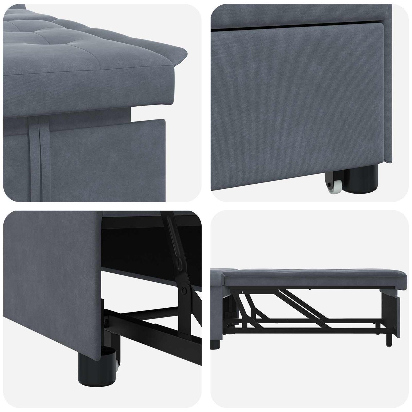 Divano letto Grigio scuro 194 x 67 x 82 cm Velluto