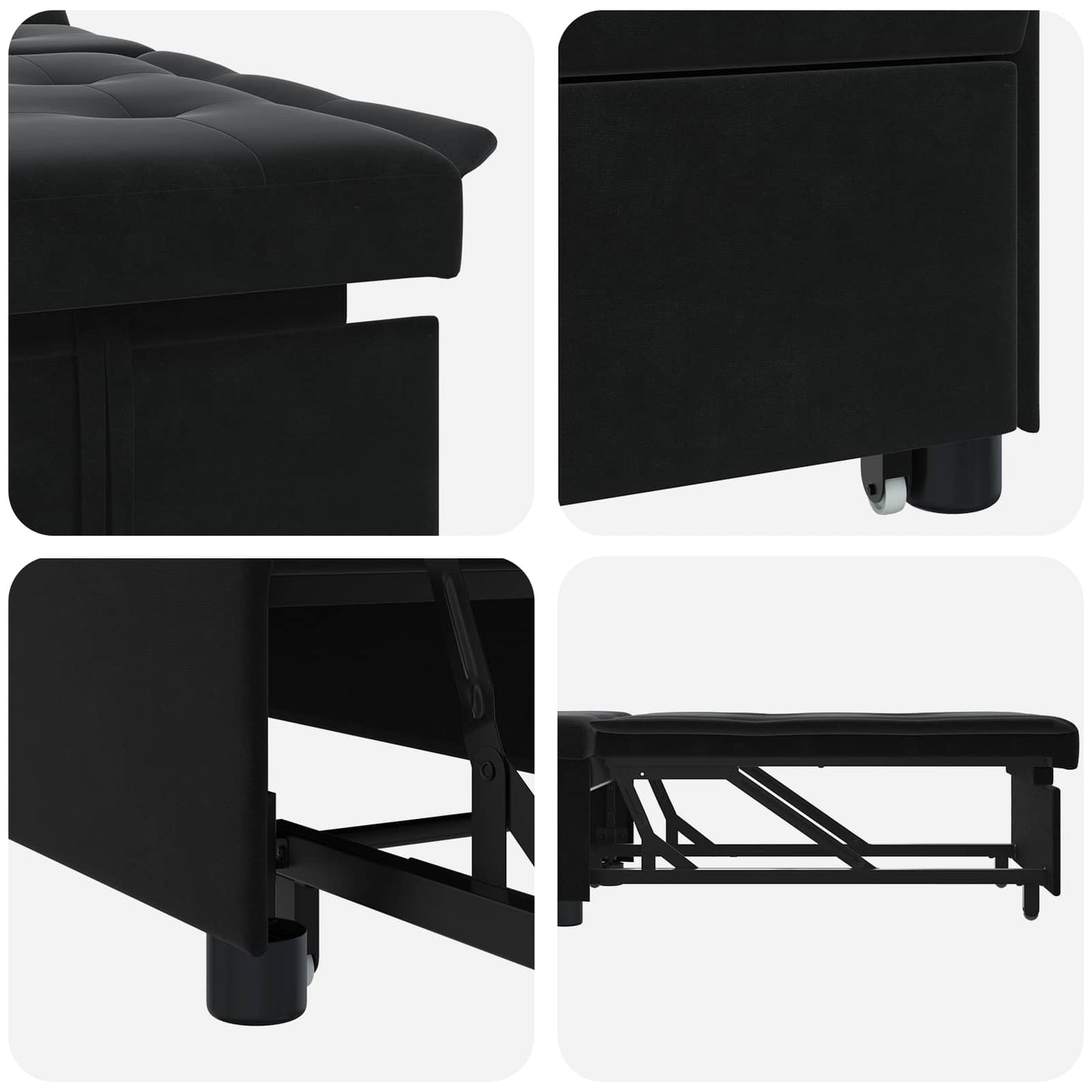 Divano letto Nero 194 x 67 x 82 cm Velluto
