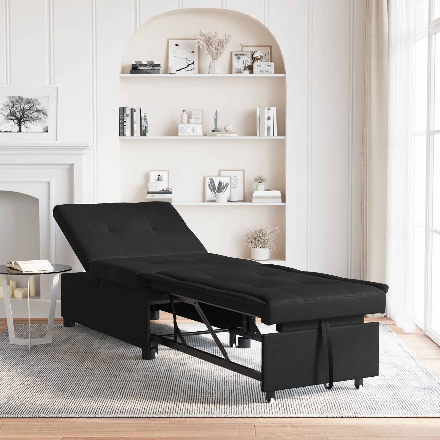 Divano Letto Estraibile Nero 194 x 67 x 82 cm Microfibra