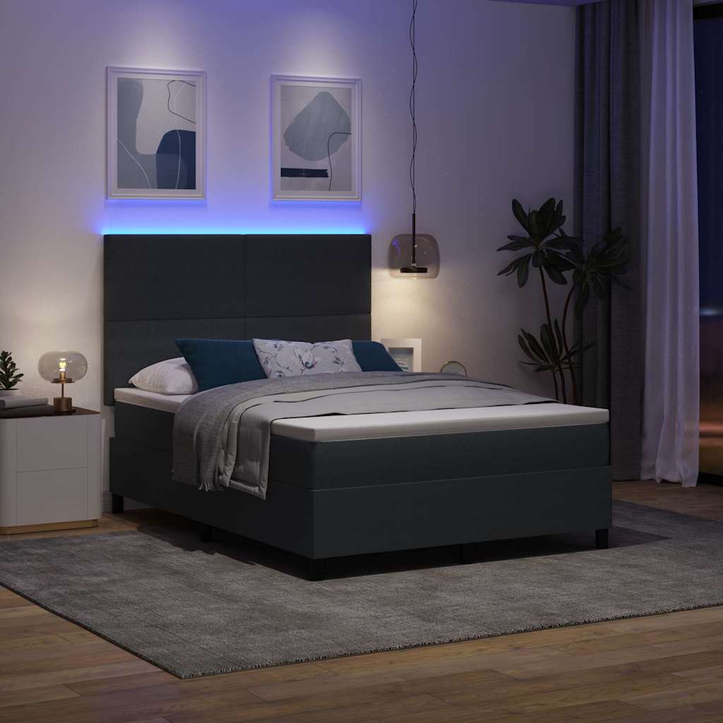 Letto a Sorgente LED Grigio Scuro e Bianco 160 x 200 cm