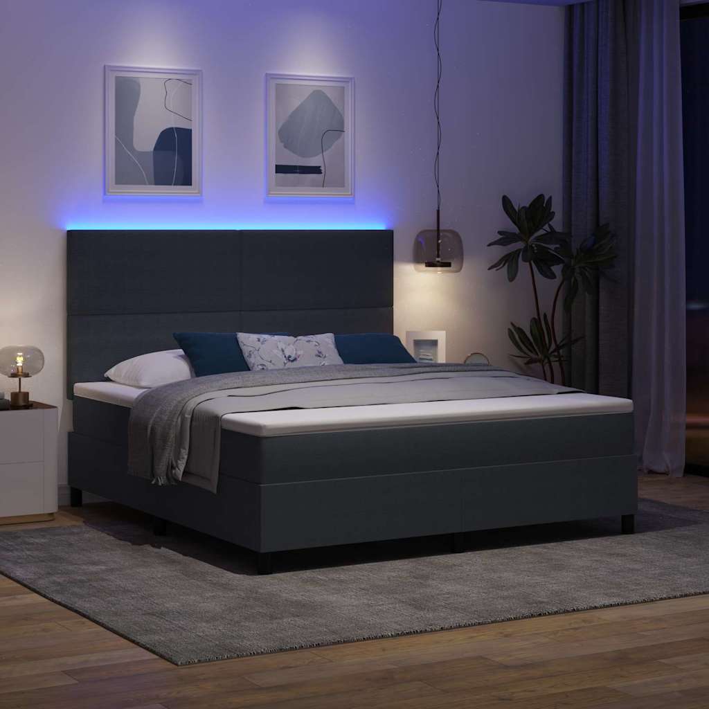 Letto a Sorgente LED Grigio Scuro e Bianco 180 x 200 cm