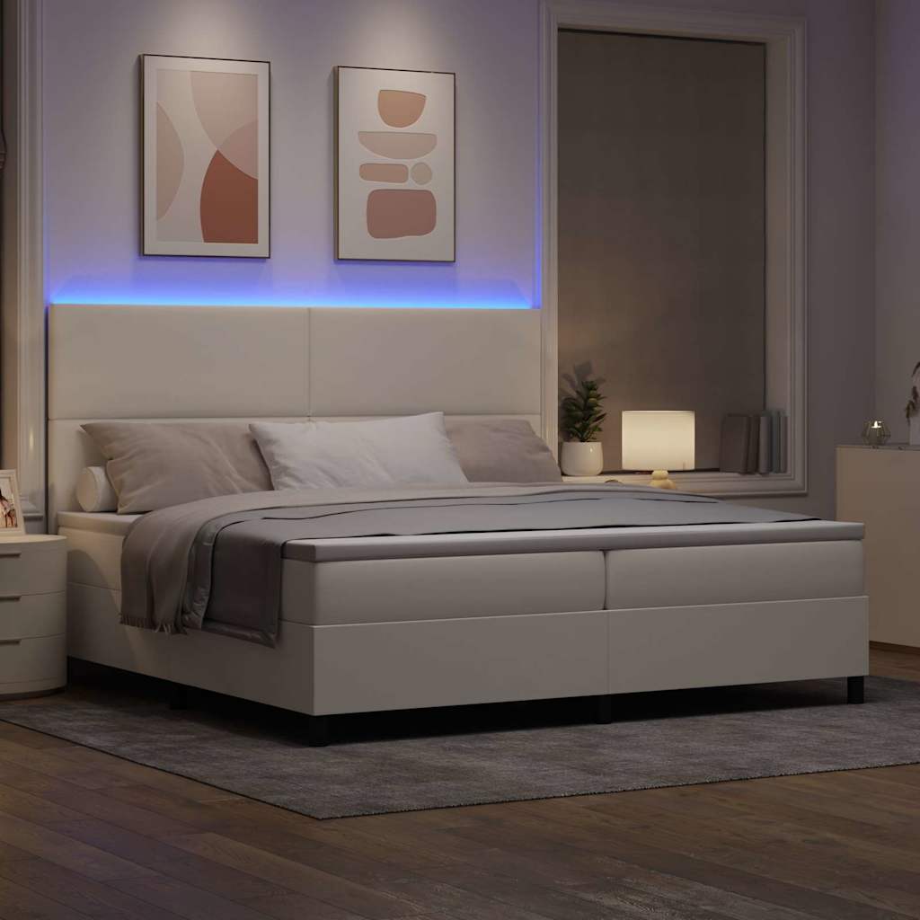 Letto a Sorgente LED con testiera Crema e Bianco 200 x 200 cm