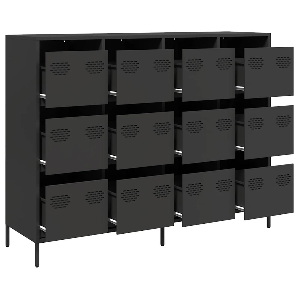 Credenza Nera 135x39x103,5 cm in Acciaio Laminato a Freddo