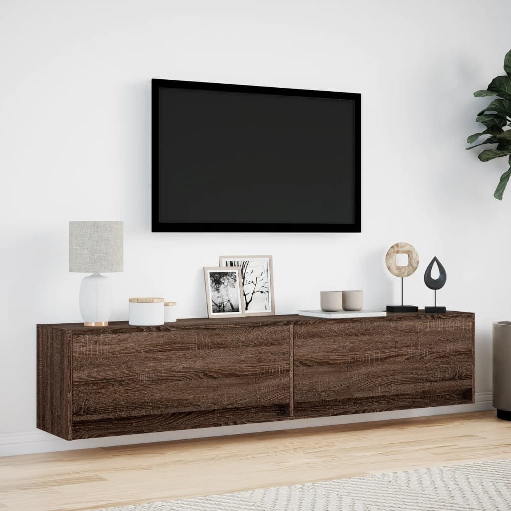 Mobile TV a Parete con LED Rovere Marrone 180x31x38 cm