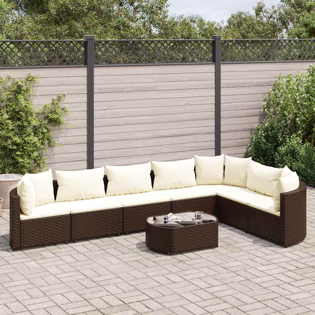 Set Divani da Giardino 8 pz con Cuscini Marrone in Polyrattan
