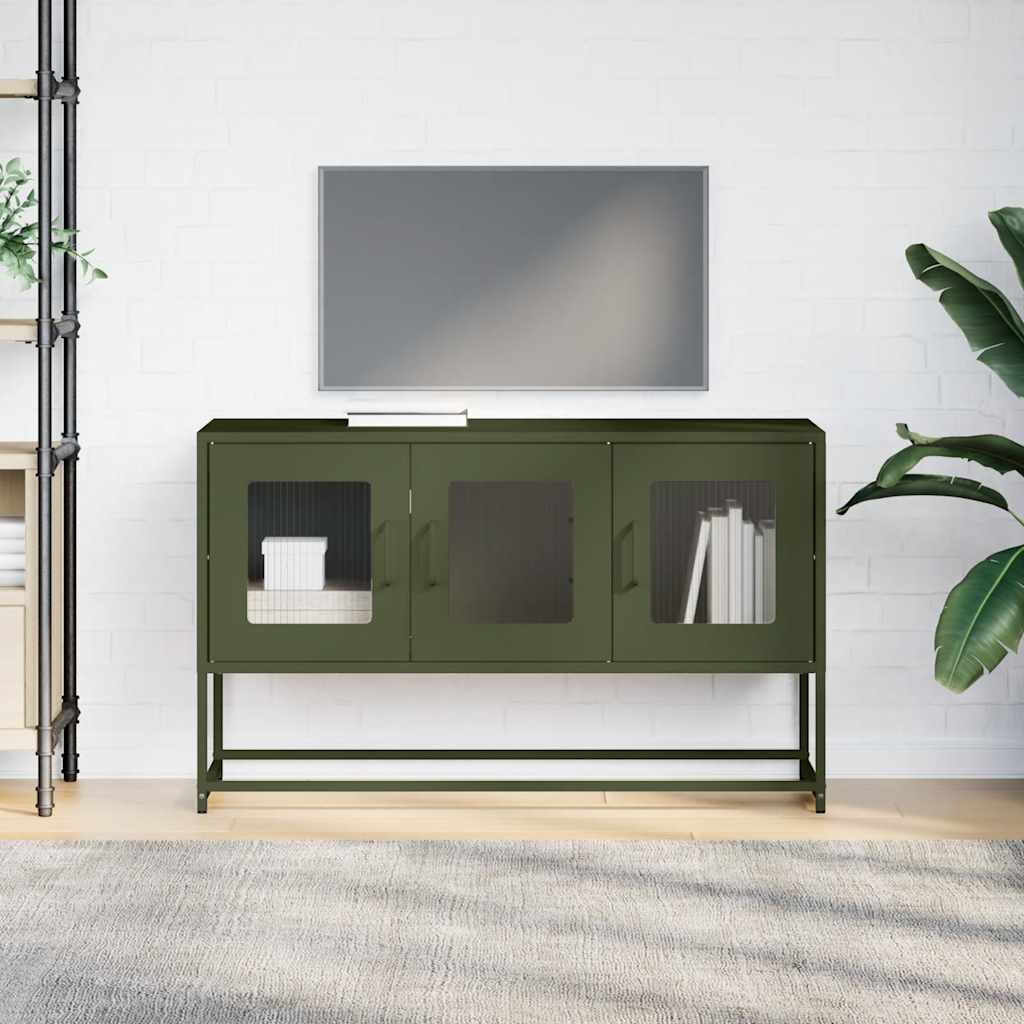 Mobile TV Verde Oliva 100,5x39x60,5cm Acciaio Laminato a Freddo