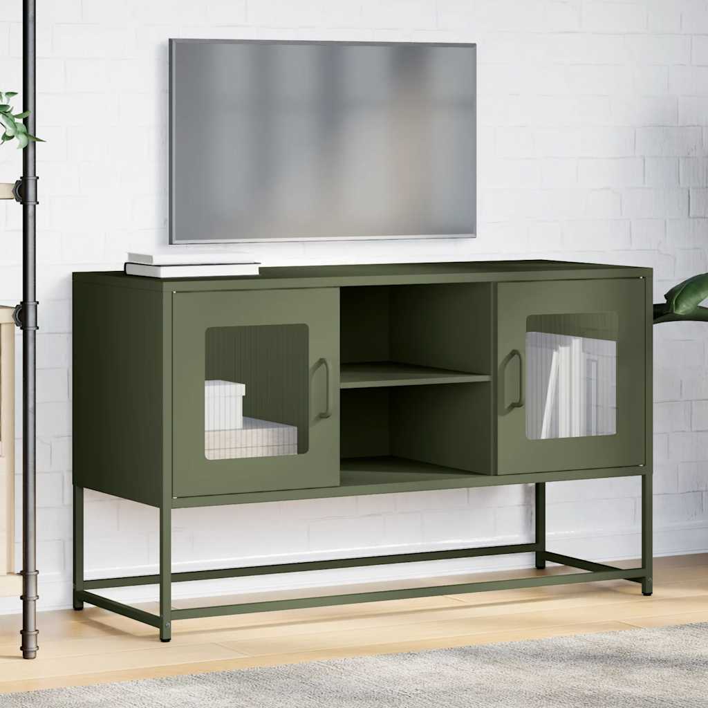 Mobile TV Verde Oliva 100,5x39x60,5 cm in Acciaio