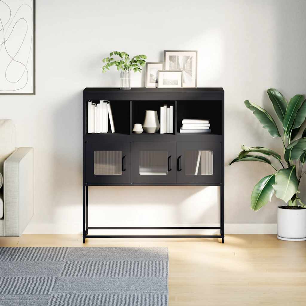 Credenza Nera 100,5x39x107 cm in Acciaio Laminato a Freddo