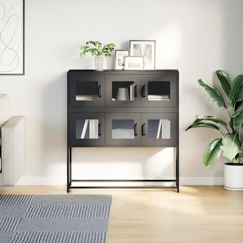 Credenza Nera 100,5x39x107 cm in Acciaio Laminato a Freddo