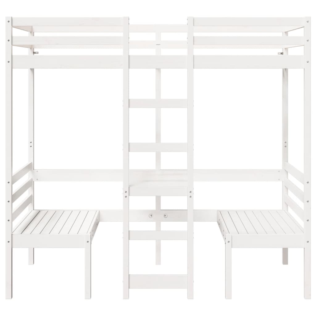 Giroletto Soppalco con Scrivania e Sedie Bianco 80x200cm Pino