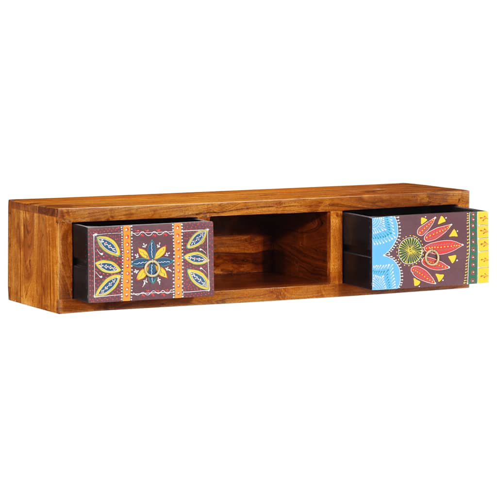 Mobile TV a Parete Multicolore 100x30x22 Legno Massello Acacia