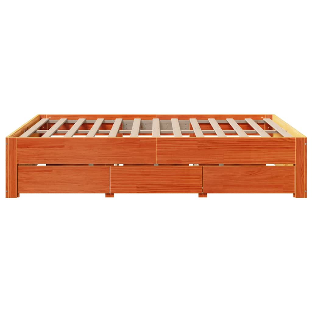 Letto senza Materasso con Cassetti Marrone Cera 150x200 cm Pino