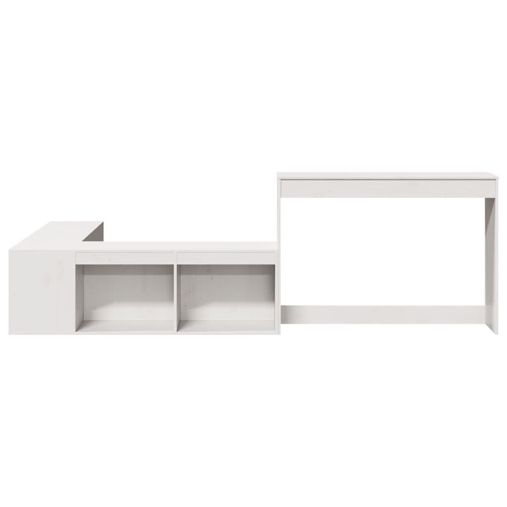 Comodino con Scrivania Bianco 232x122x75 cm in Legno di Pino