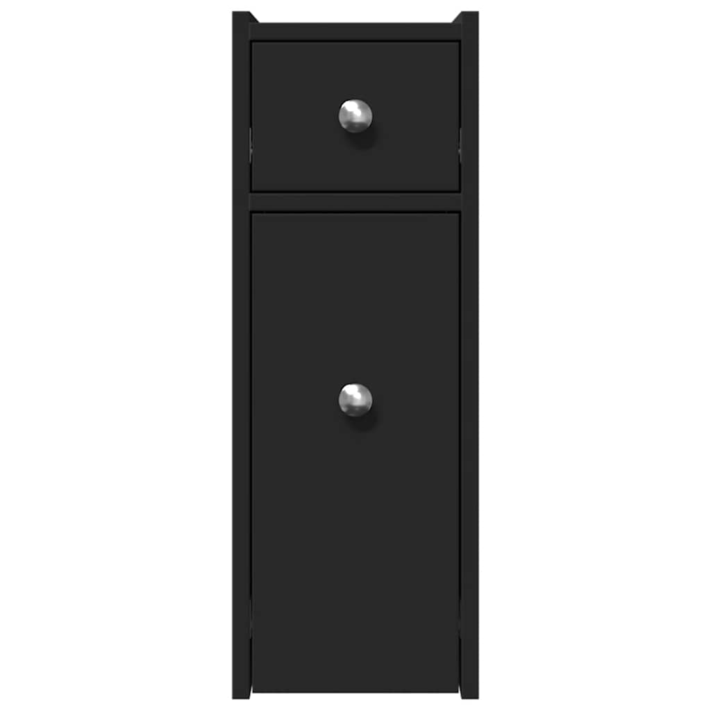 Armadietto da Bagno Stretto con Ruote Nero in Truciolato