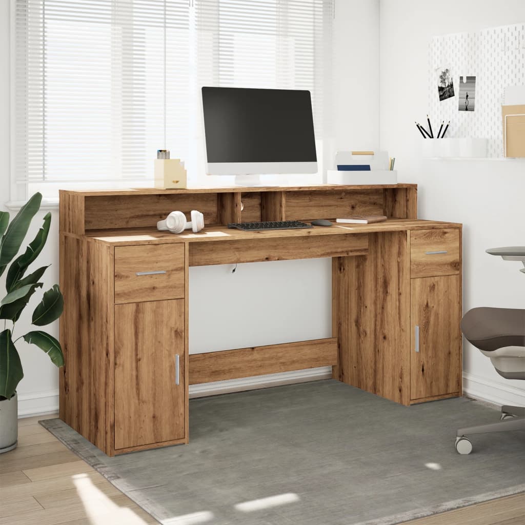 Scrivania con Luci LED Rovere 160x55x91 cm in Legno Multistrato