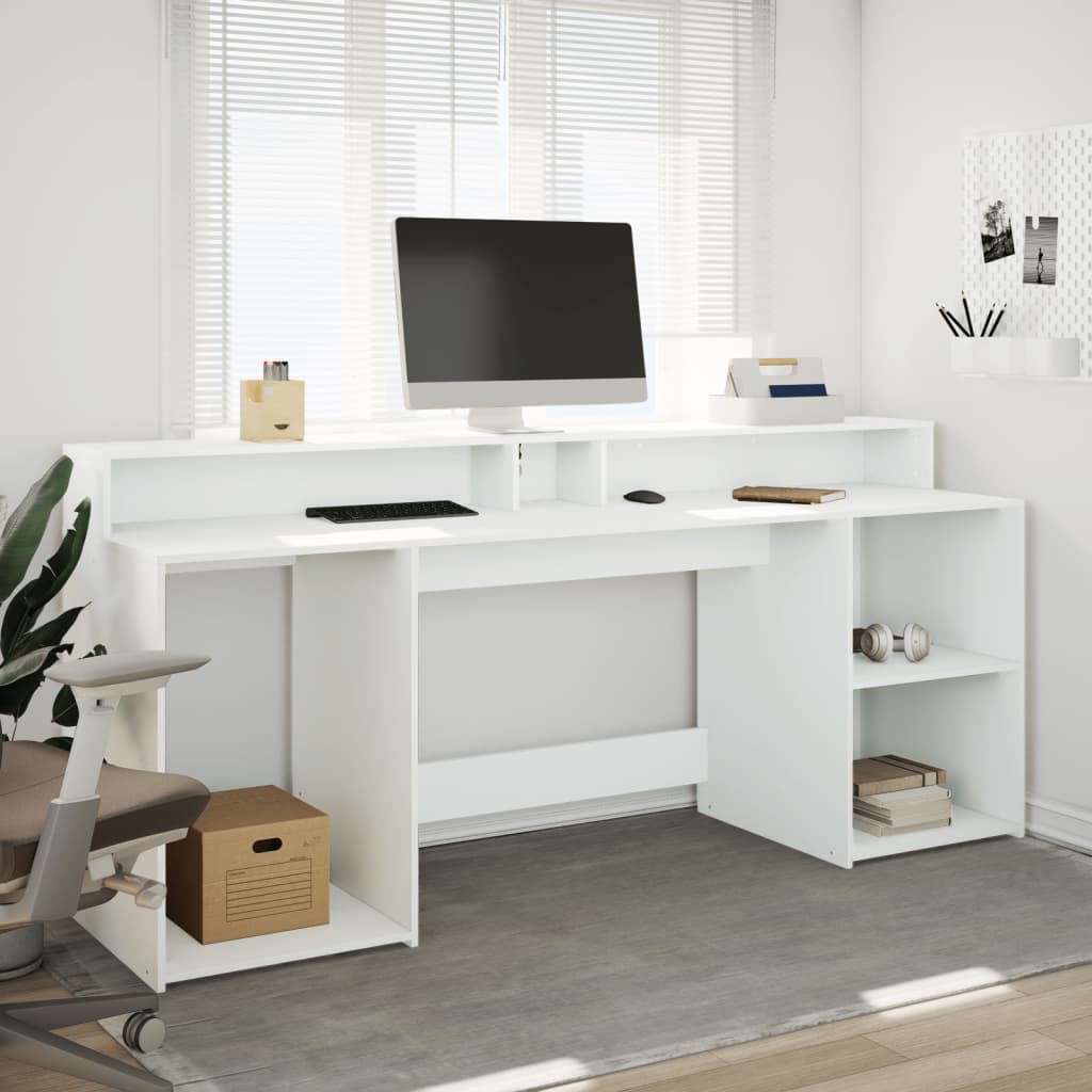Scrivania con Luci LED Bianca 200x55x91 cm in Truciolato