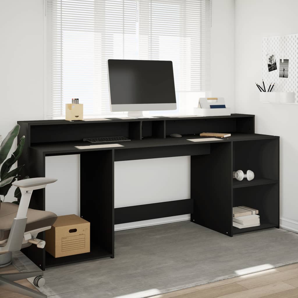 Scrivania con Luci LED Nera 200x55x91 cm in Truciolato