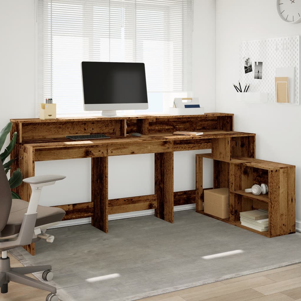 Scrivania con Luci LED Legno Antico 200x104x91 cm in Truciolato