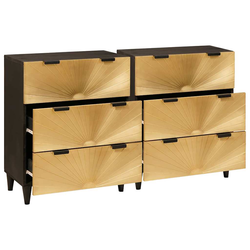 Credenza 2 pcs Nero e Oro 60 x 33 x 75 cm