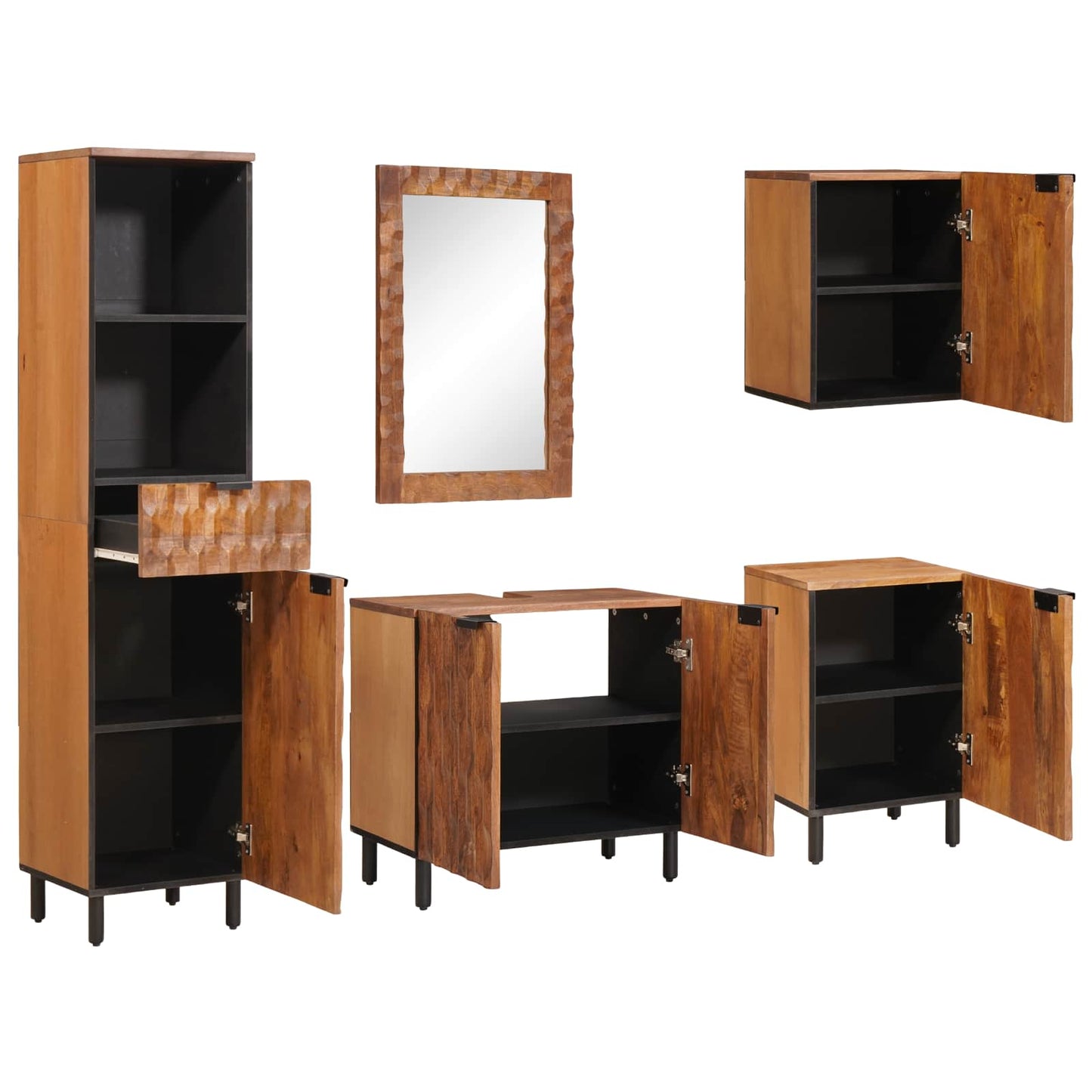 Set da Bagno con cassetto con porta 5 pcs Acacia Marrone Winish