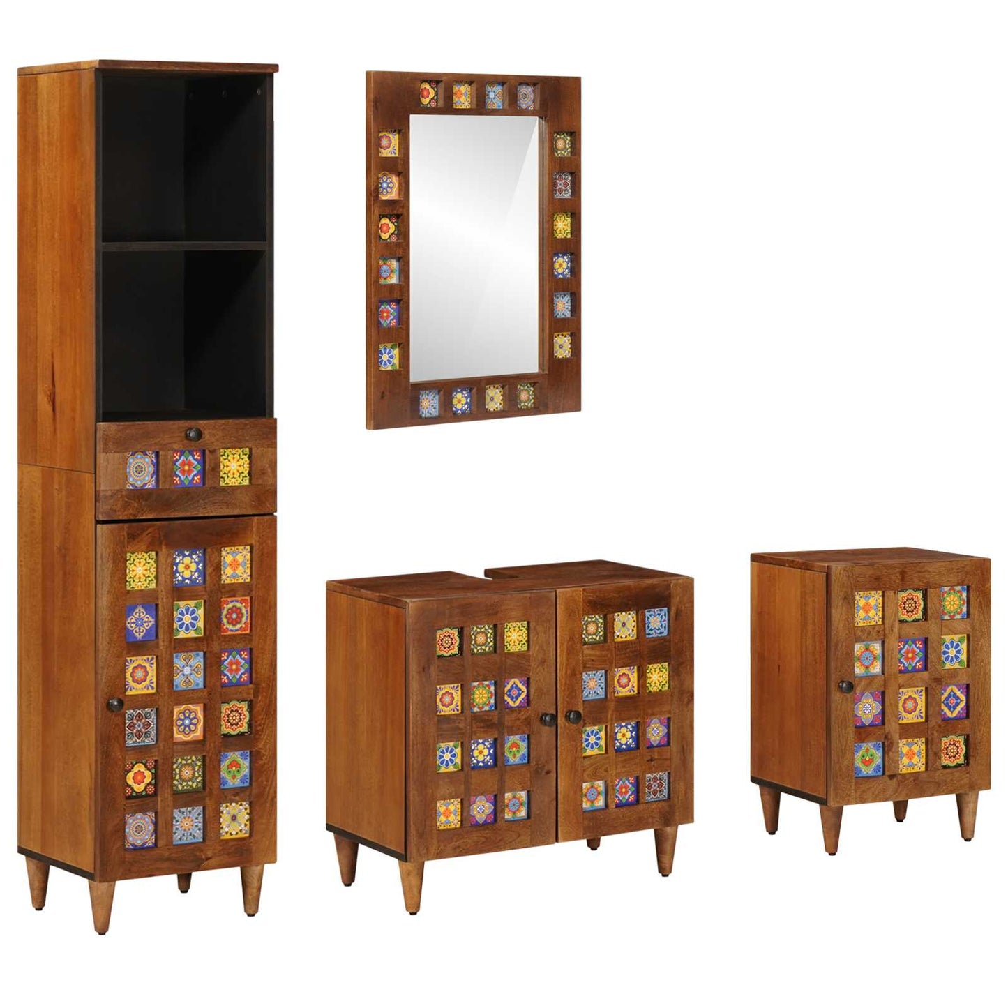Set di mobili per il bagno 4 pcs Noce Legno di mango massello