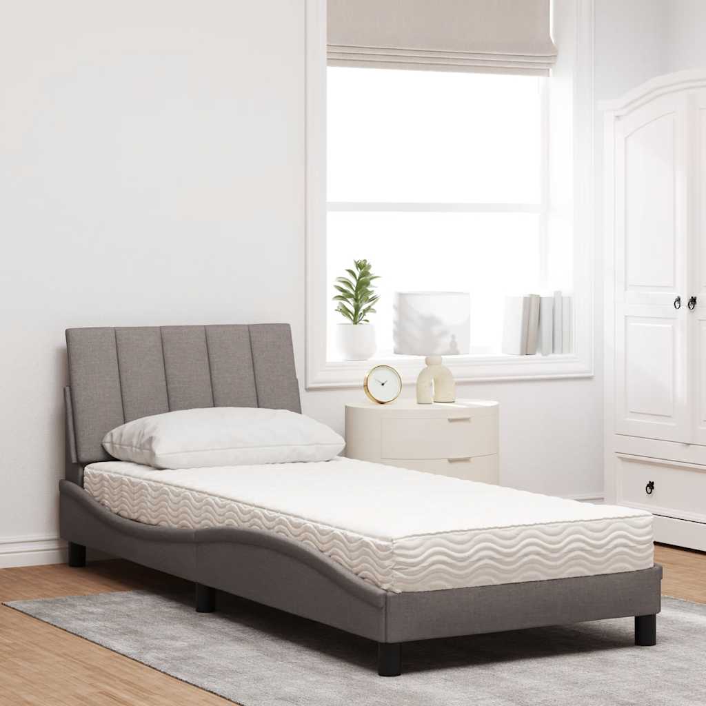 Letto con Materasso Hanko Tortora 90x200 cm in Tessuto