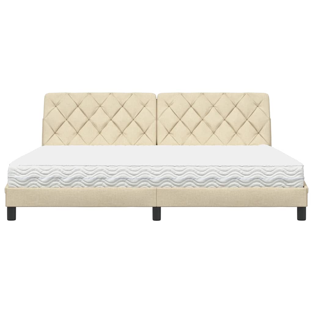 Letto con Materasso Crema 200x200 cm in Tessuto