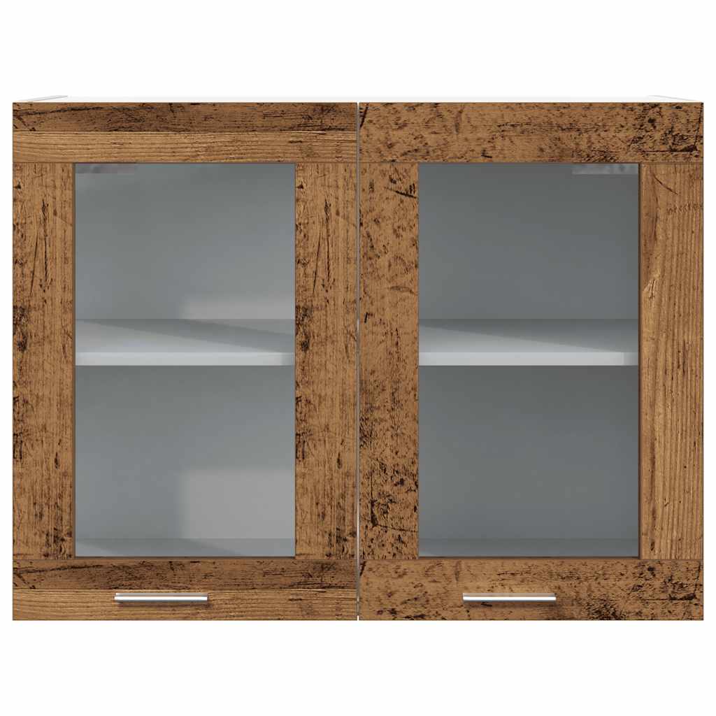 Mobile Pensile con Vetro Legno Antico 80x31x60 cm