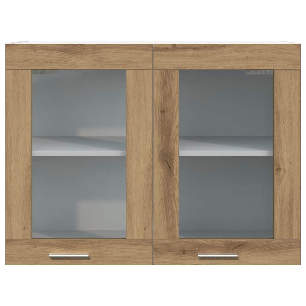 Pensile con Vetro Rovere Artigianale 80x31x60 cm in Truciolato