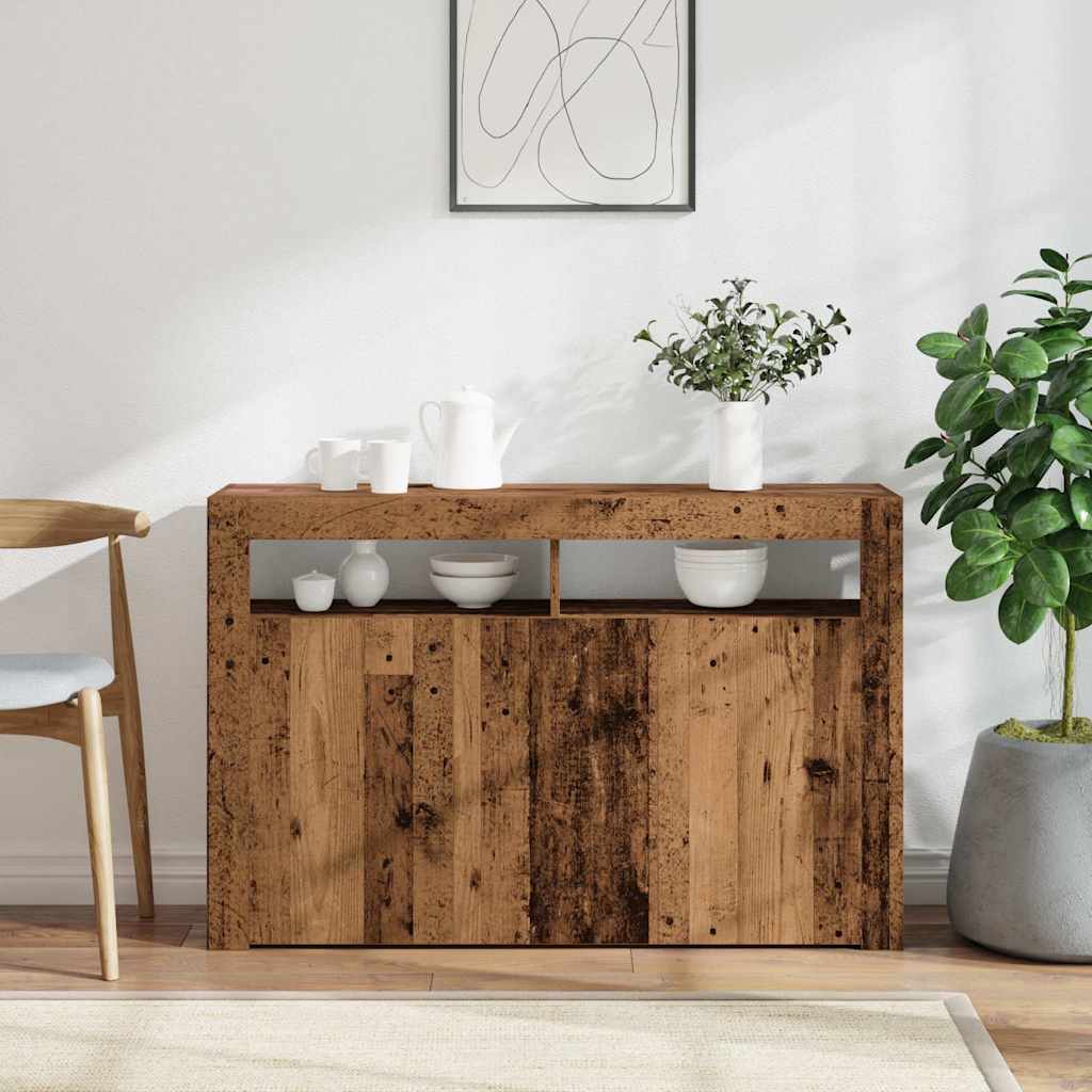 Credenza con Luci LED Legno Antico 115,5x30x75 cm in Truciolato