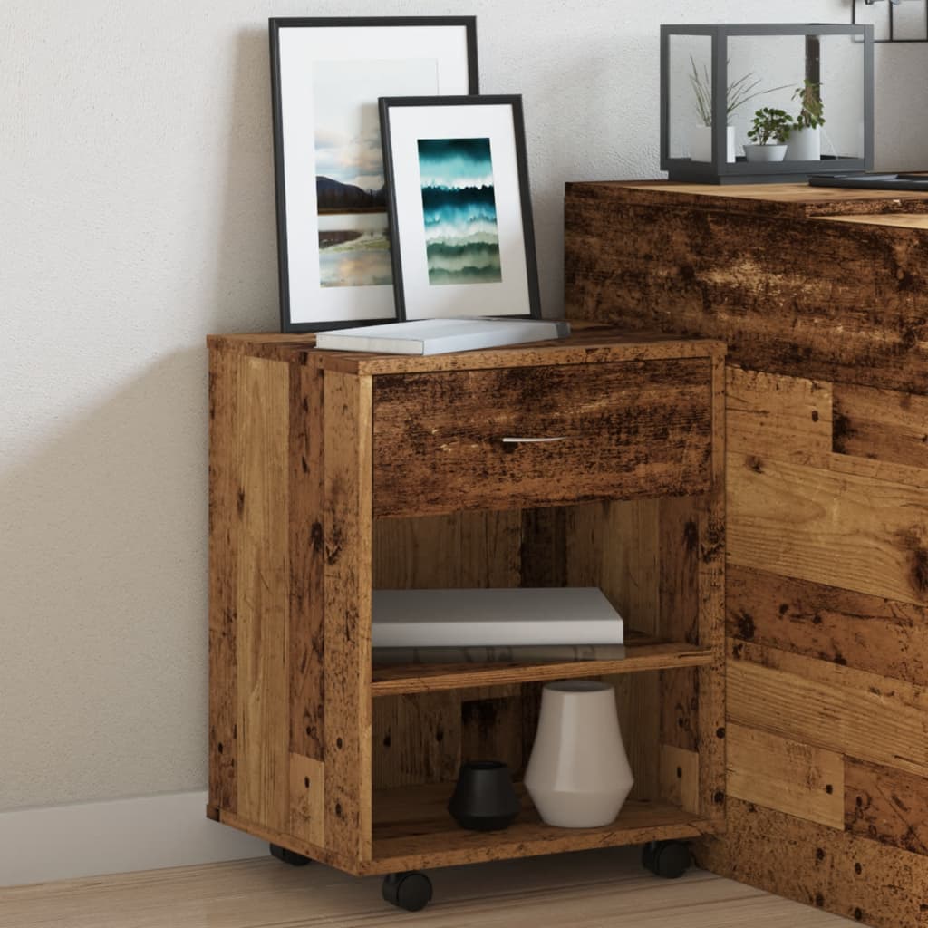 Mobiletto con Ruote Legno Antico 46x36x59 cm in Truciolato