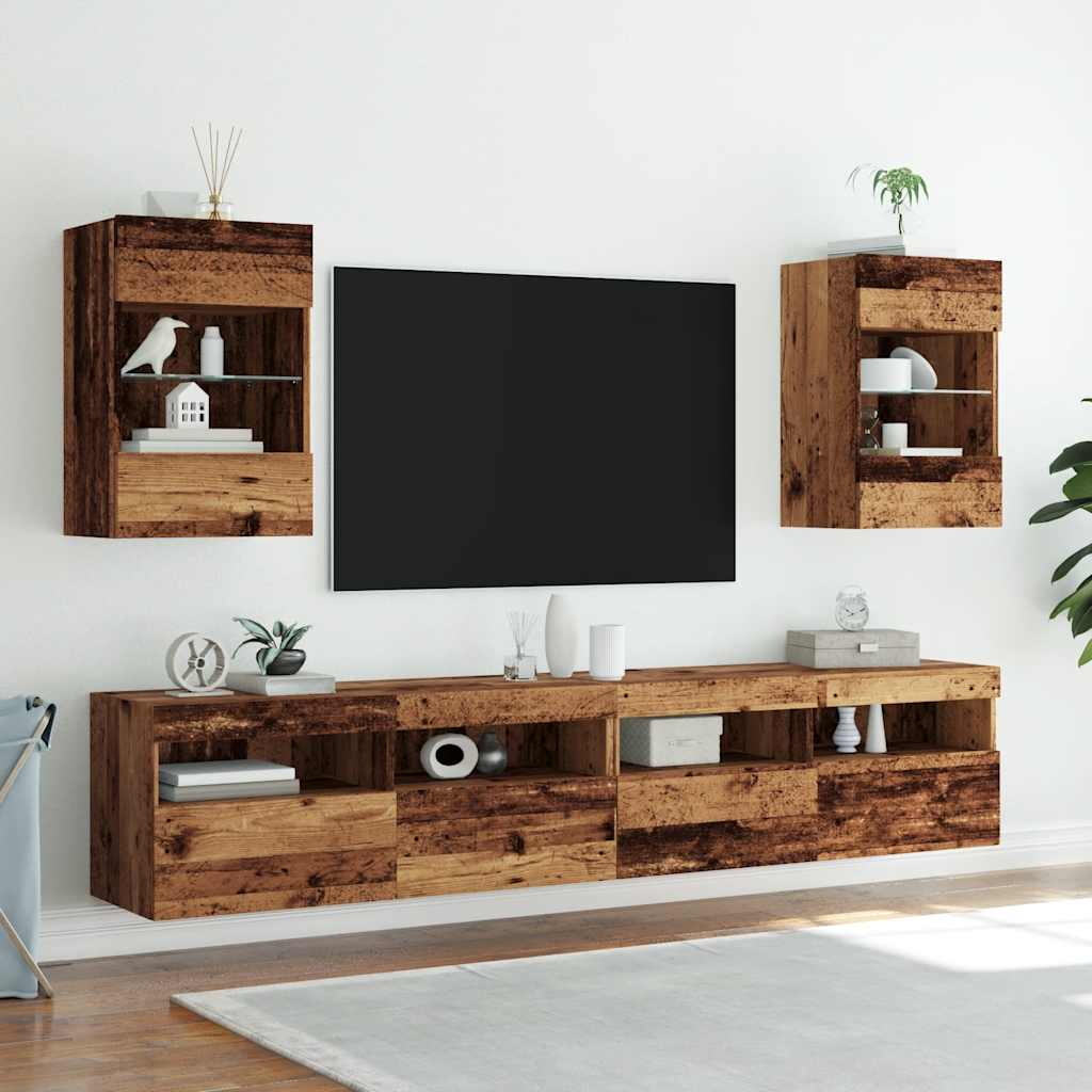 Mobili TV a Parete con Luci LED 2pz Legno Vecchio 40x30x60,5 cm