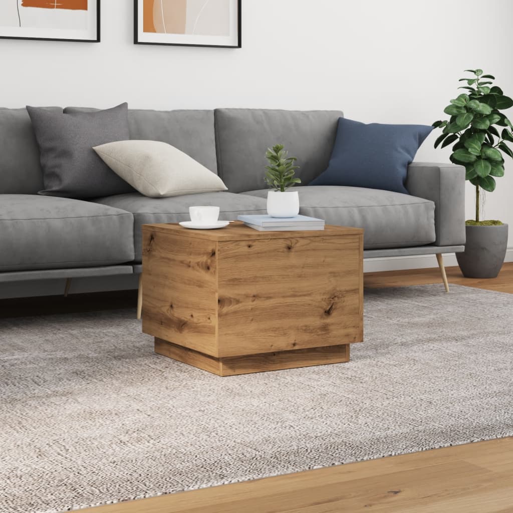 Tavolino da Salotto con Luci LED Rovere Artigianale 50x50x40 cm