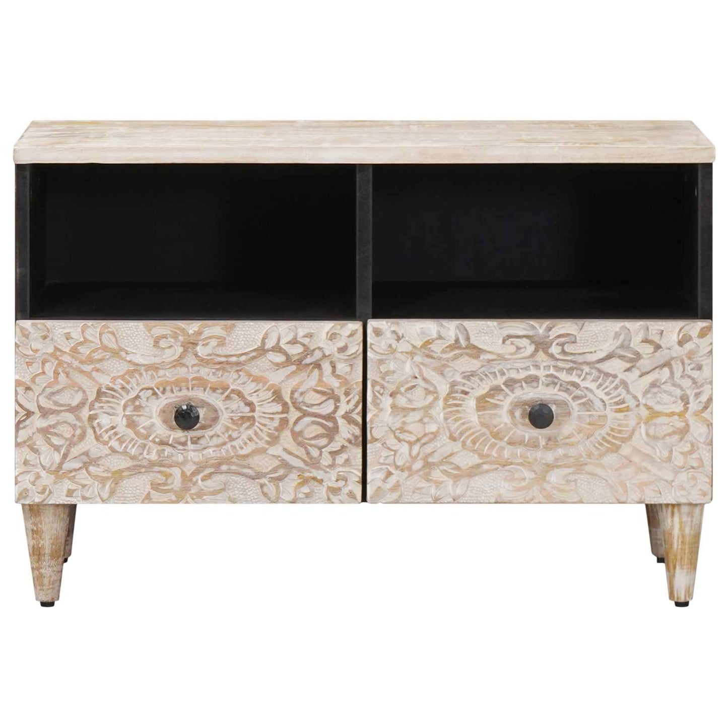 Mobile TV Bianco 70 x 33,5 x 46 cm Legno di mango massello