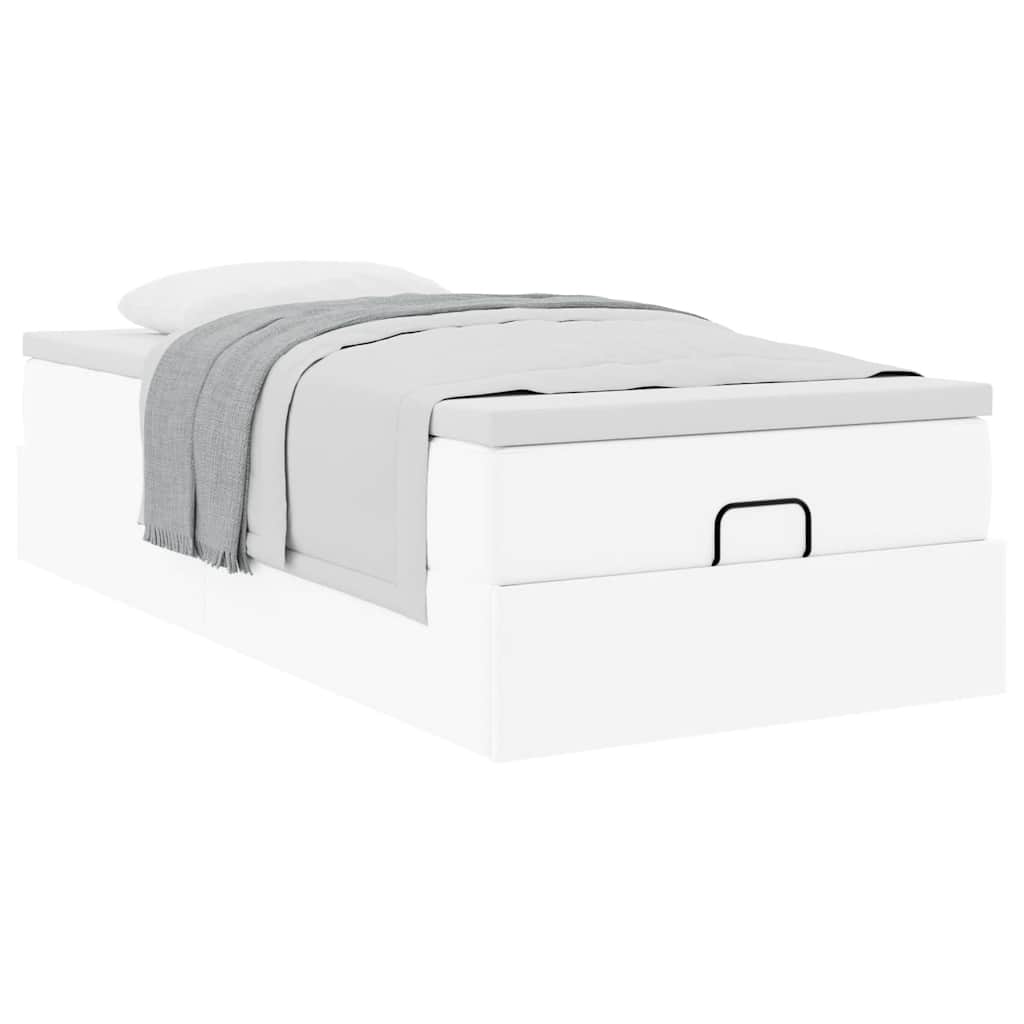 Struttura Letto Pouf con Materasso Bianco 100x200 cm Similpelle