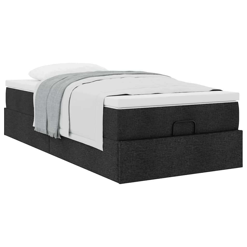 Struttura Letto Pouf con Materasso Nero 100x200 cm in Tessuto