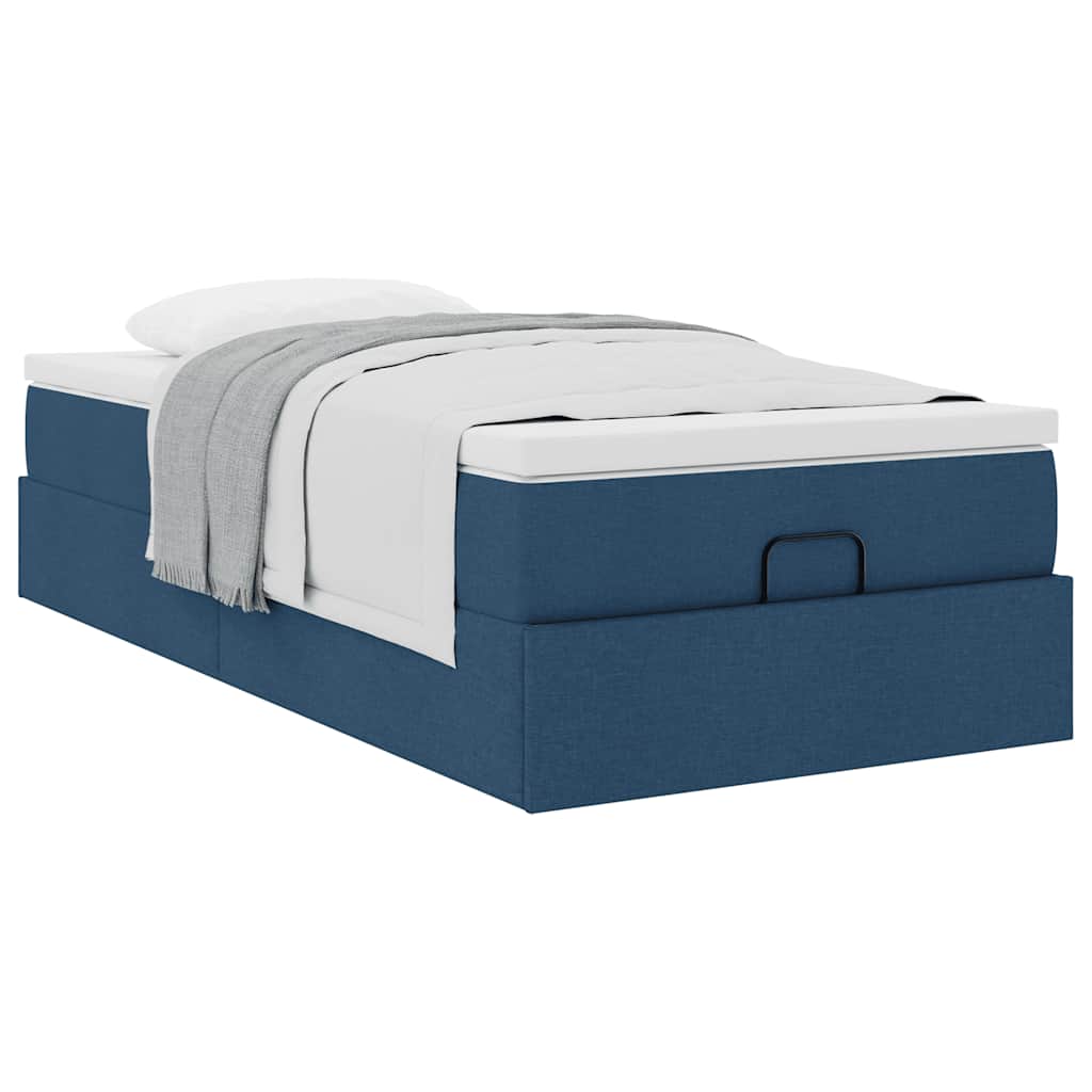 Struttura Letto Pouf con Materasso Blu 100x200 cm in Tessuto