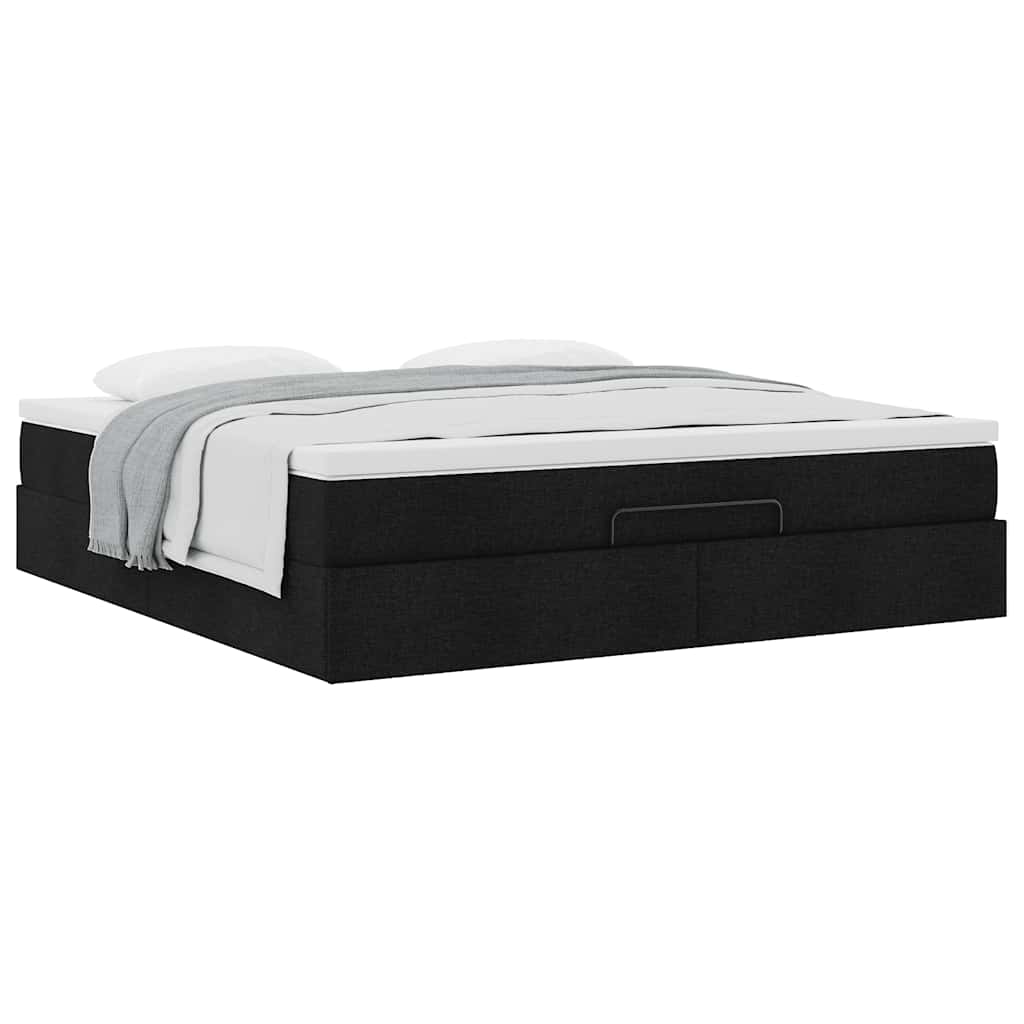 Struttura Letto Pouf con Materasso Nero 180x200 cm in Tessuto