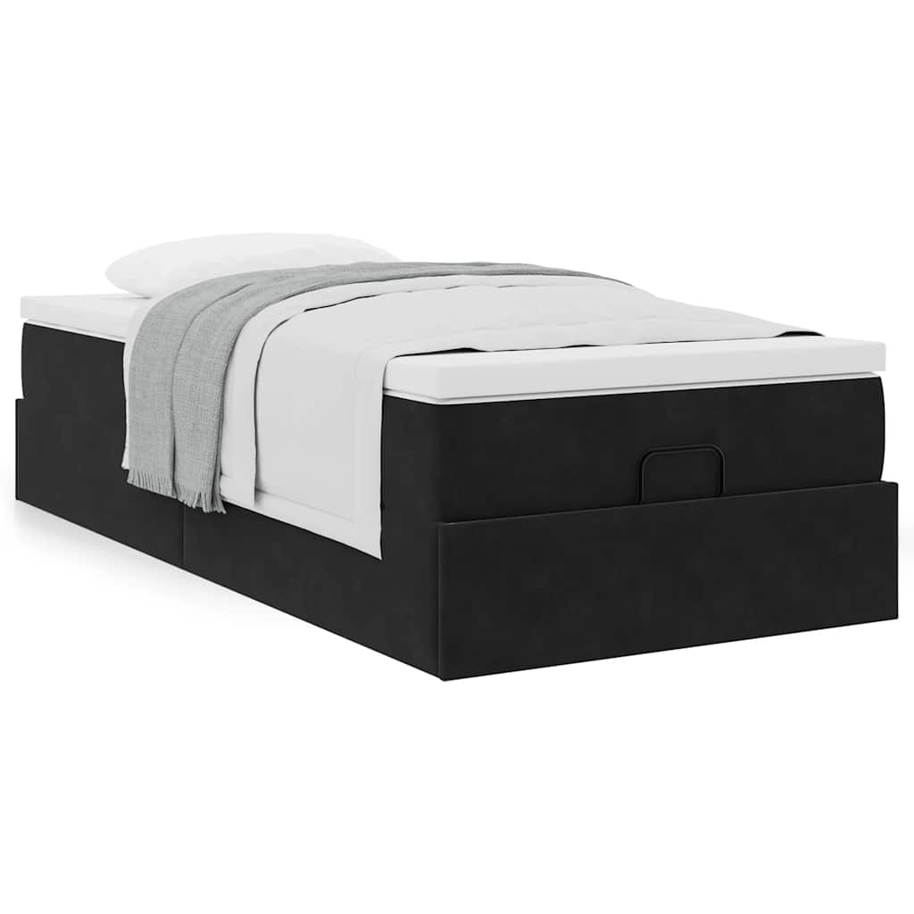 Struttura Letto Pouf con Materasso Nero 90x200 cm in Velluto