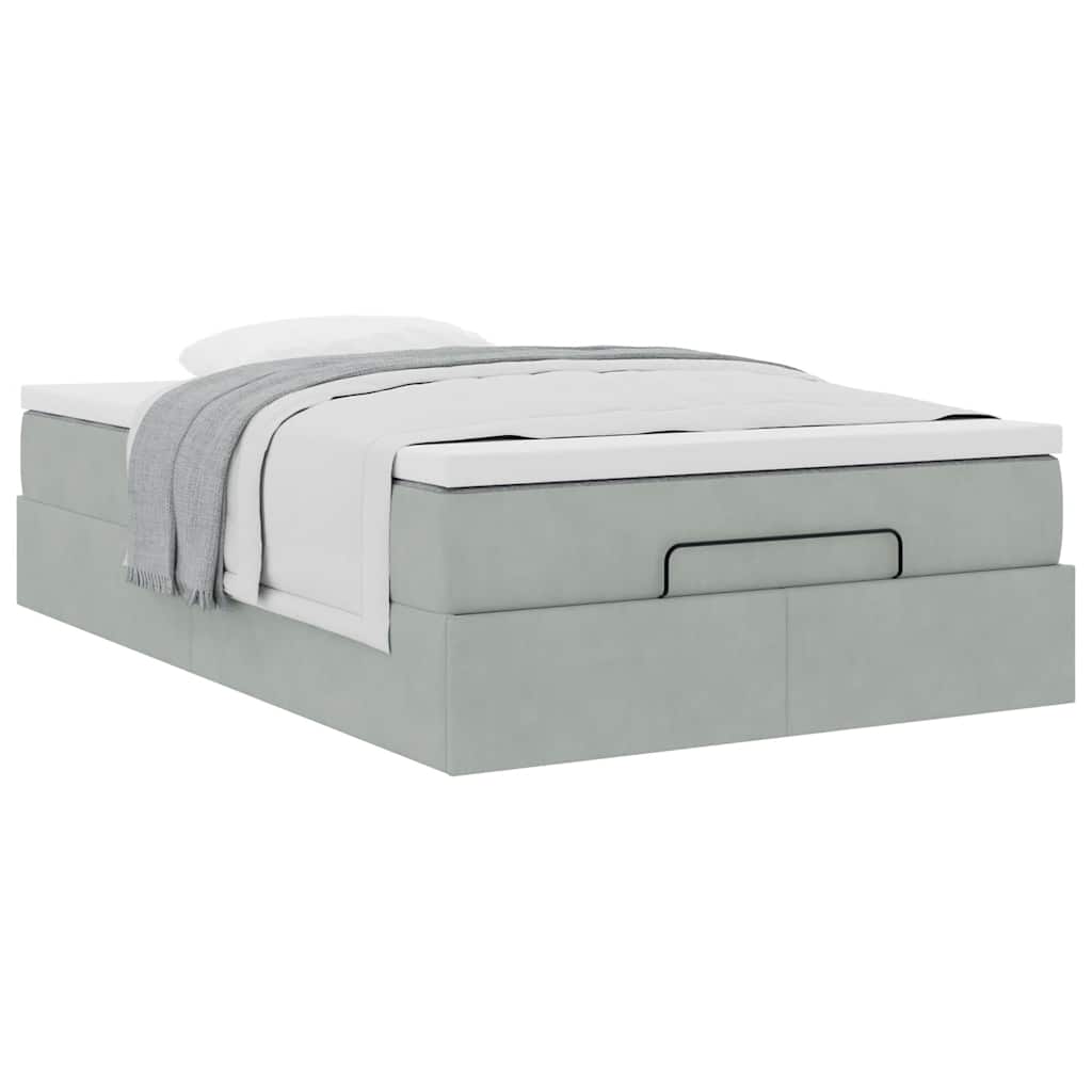 Pouf Letto con Materasso Grigio Chiaro 120x190 cm in Velluto